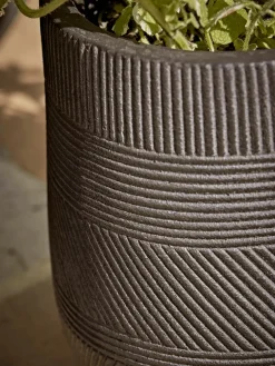 Three Geometric Etched Planters - Dark Grey
