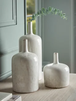 Three Glazed Vases - White