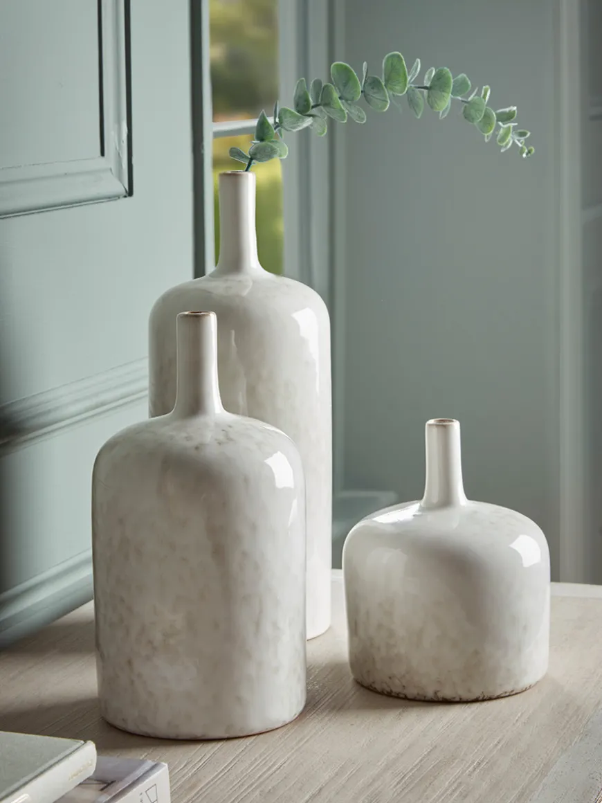 Three Glazed Vases - White
