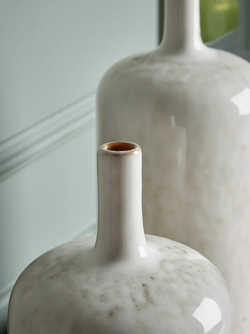 Three Glazed Vases - White