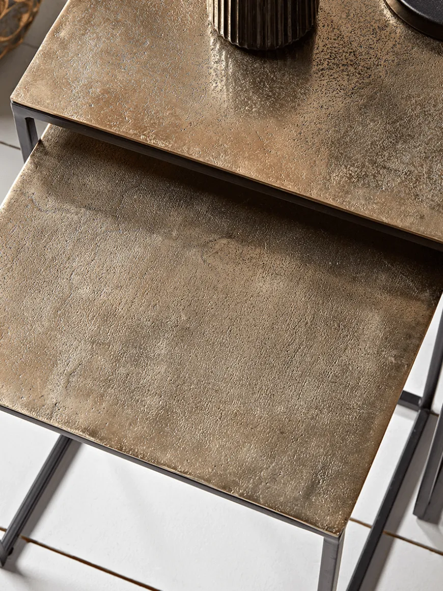 Three Gold Textured Nesting Tables - Square