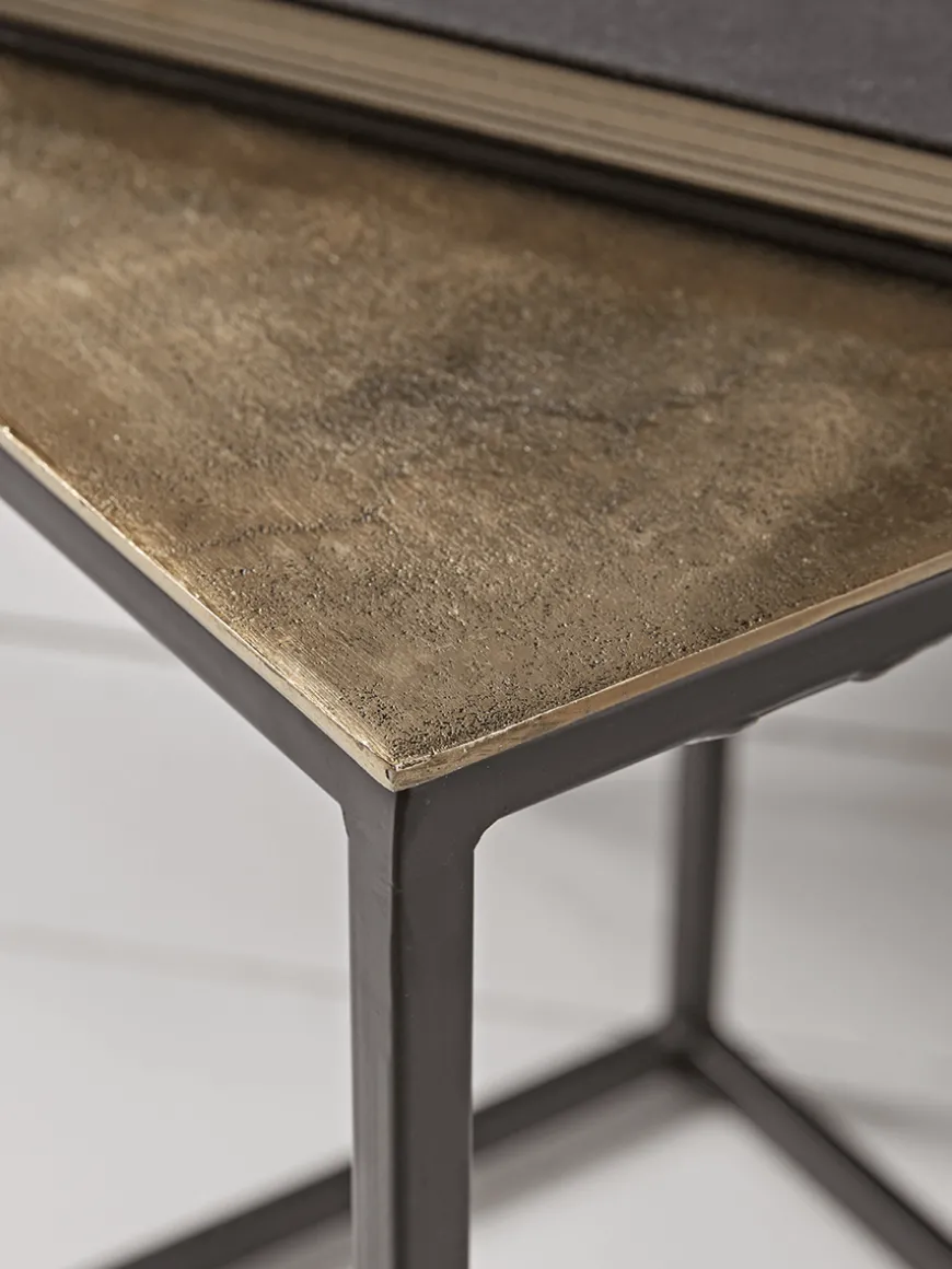 Three Gold Textured Nesting Tables - Square