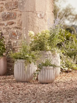 Three Handmade Fluted Planters - Off-White