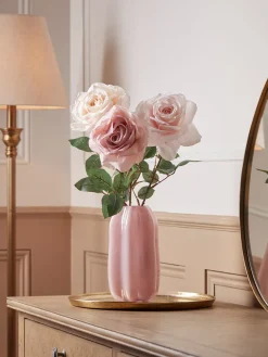 Three Sumptuous Faux Rose Stems - Blush Mix