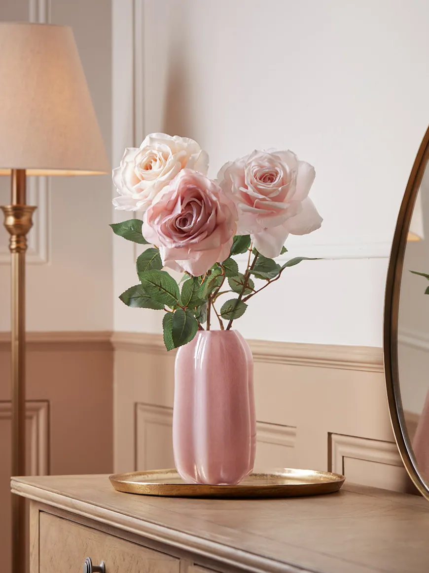 Three Sumptuous Faux Rose Stems - Blush Mix