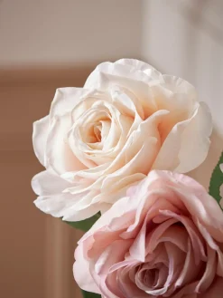 Three Sumptuous Faux Rose Stems - Blush Mix