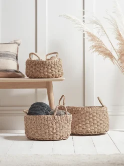 Three Woven Seagrass Storage Baskets