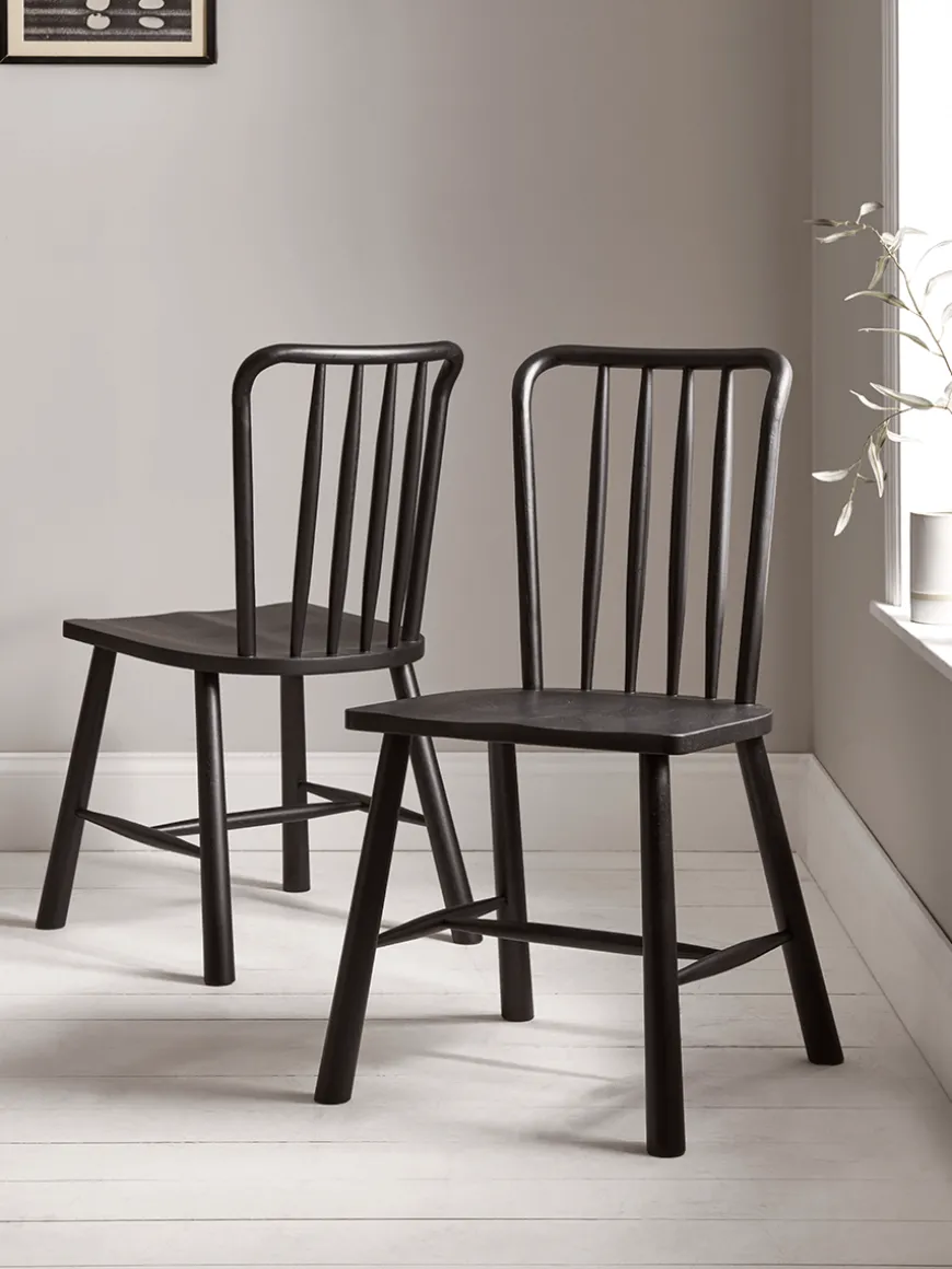 Two Bergen Oak Dining Chairs - Black