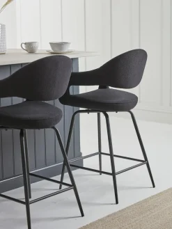 Two Bouclé Counter Stools - Black