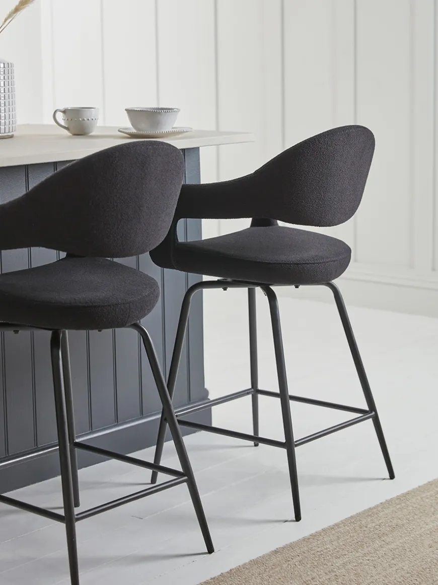 Two Bouclé Counter Stools - Black
