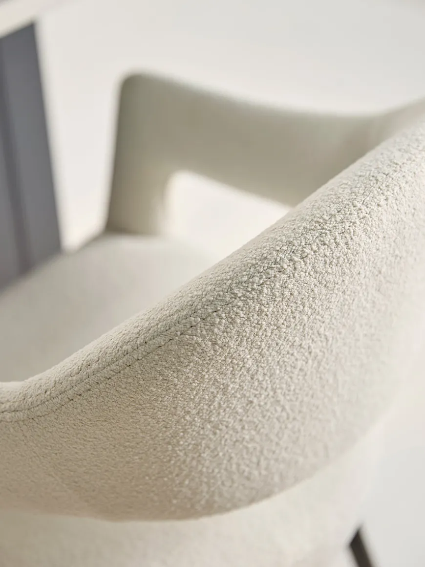 Two Bouclé Counter Stools - White