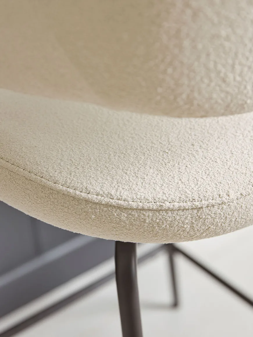 Two Bouclé Counter Stools - White