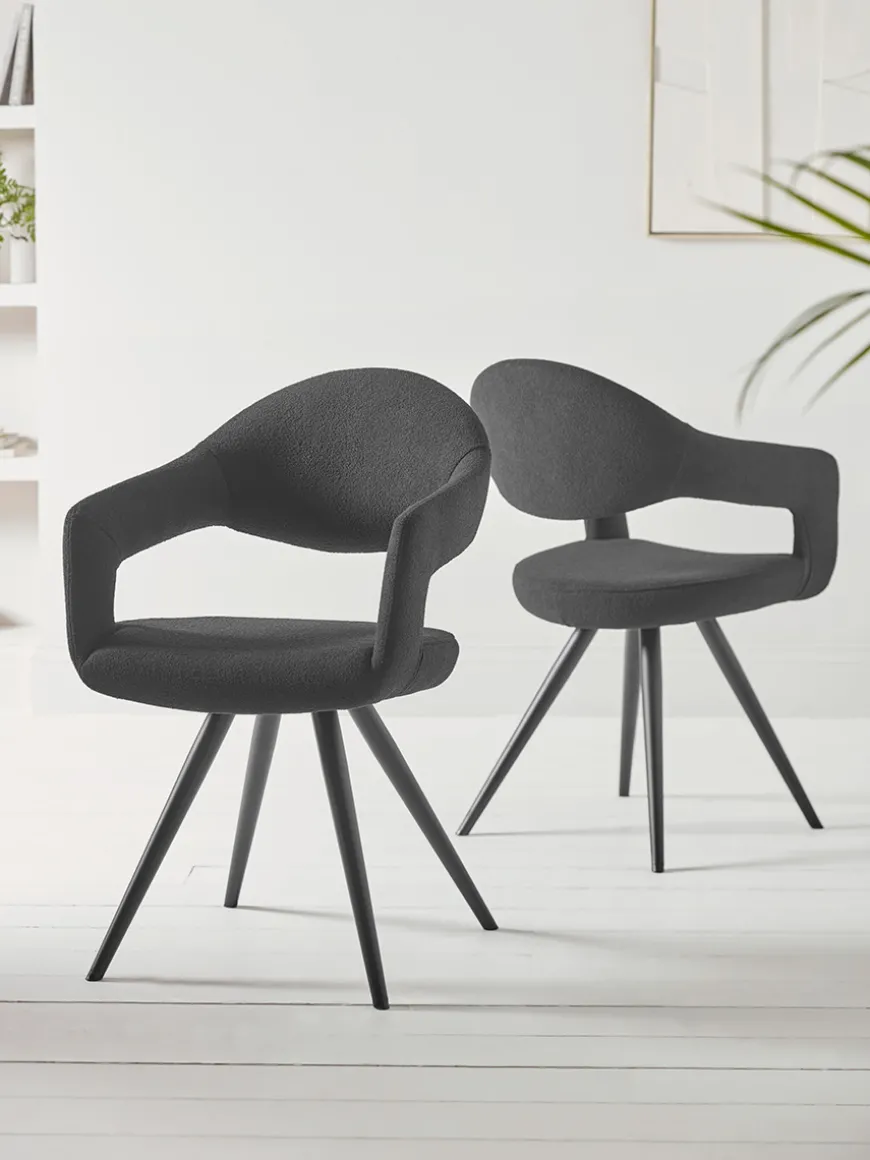 Two Bouclé Dining Chairs - Black