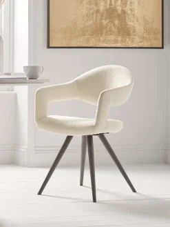 Two Bouclé Dining Chairs - White