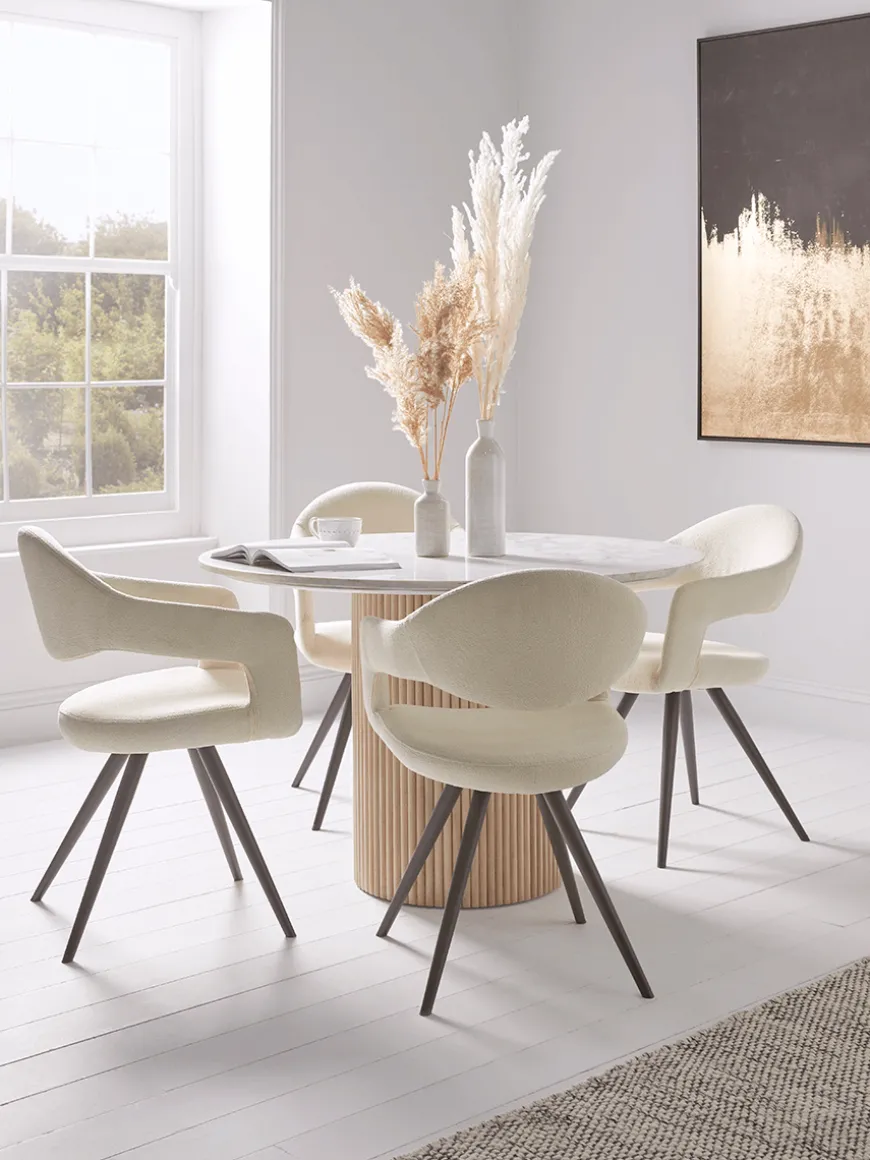 Two Bouclé Dining Chairs - White