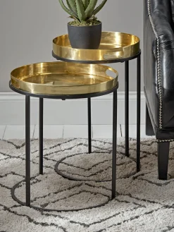 Two Brass Topped Nesting Tables