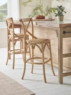 Two Cross Back Counter Stools - Natural