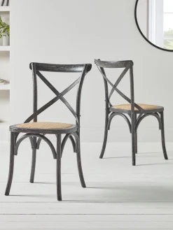 Two Cross Back Dining Chairs - Black