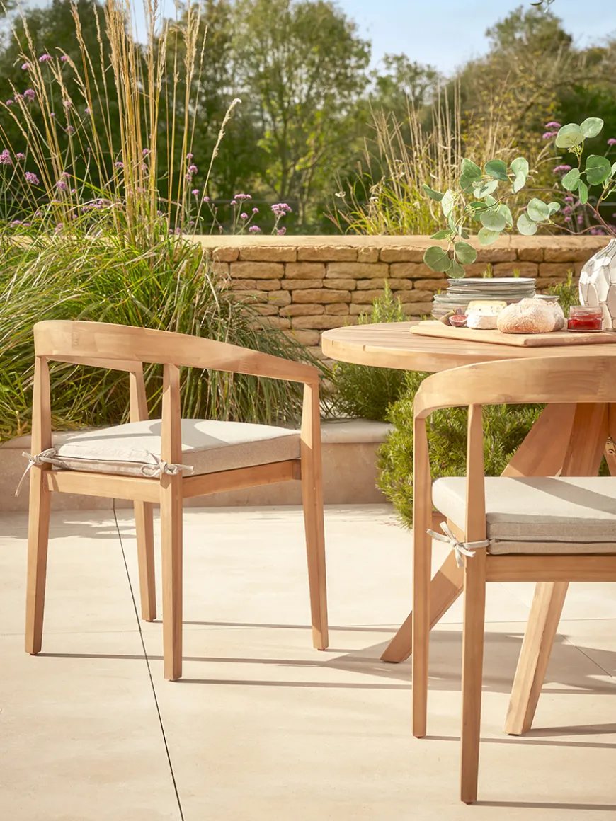 Two Curved Back Acacia Dining Chairs