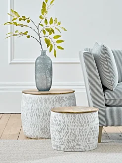 Two Enamelled Storage Tables - Taupe