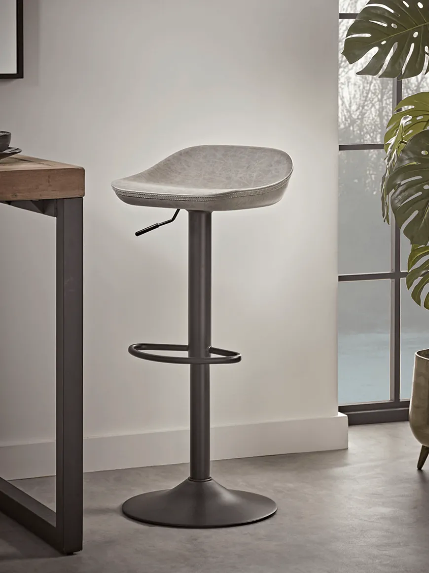 Two Faux Leather Counter Stools - Grey