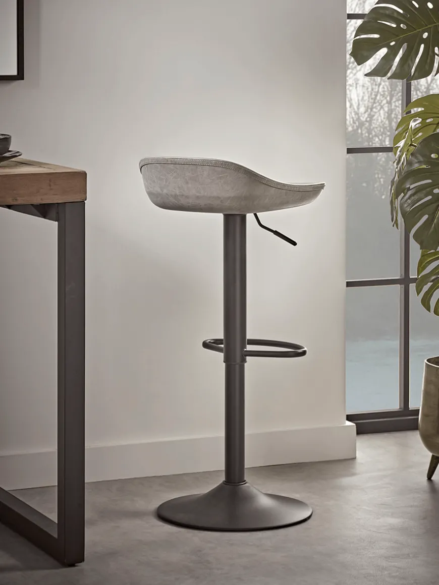 Two Faux Leather Counter Stools - Grey
