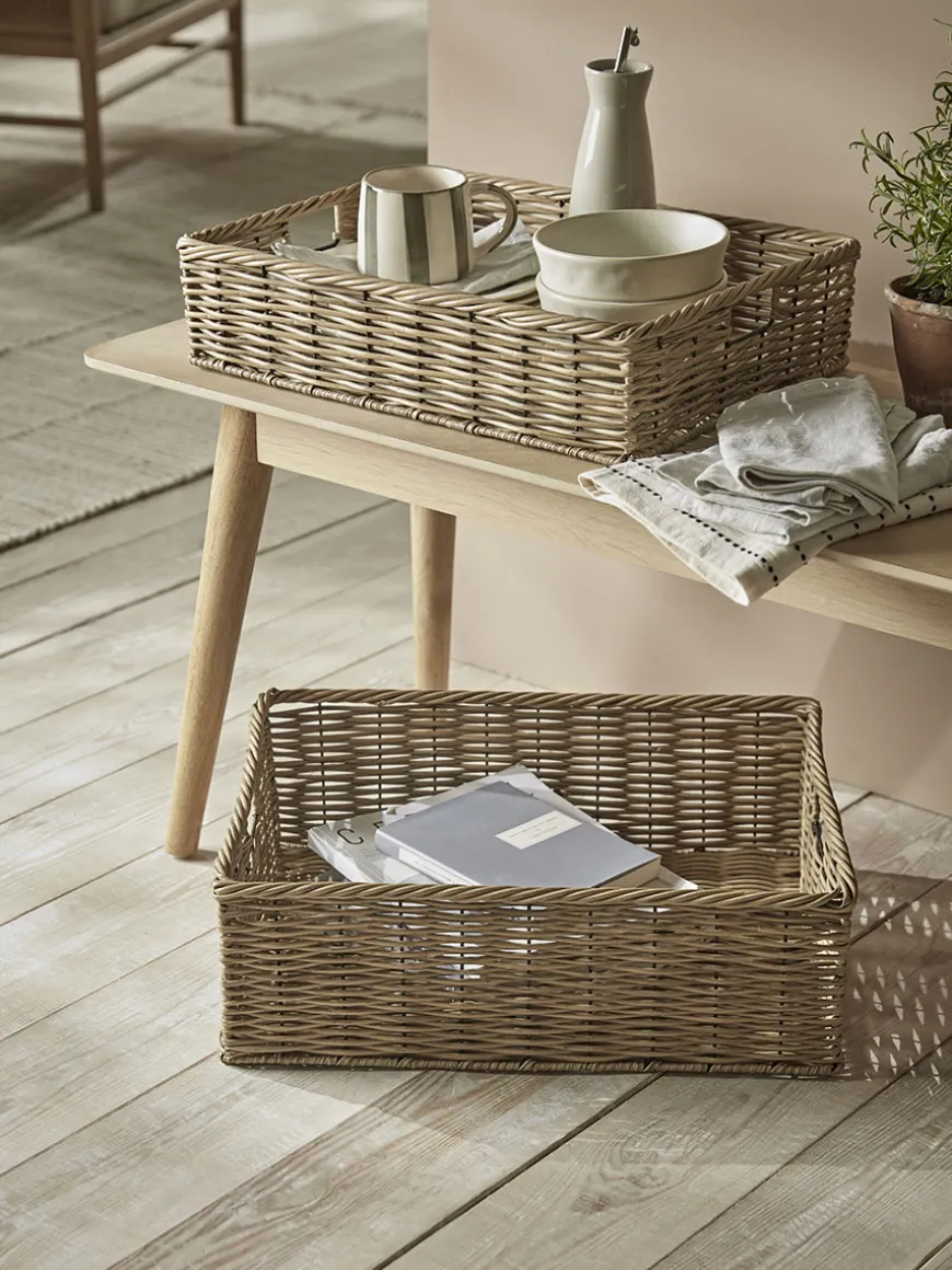 Two Faux Rattan Storage Trays