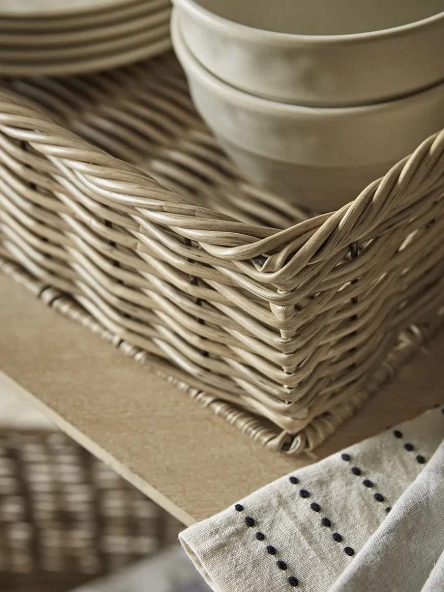 Two Faux Rattan Storage Trays