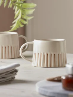 Two Fluted Striped Mugs - Cinnamon