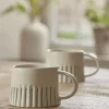 Two Fluted Striped Mugs - Olive