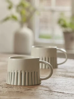 Two Fluted Striped Mugs - Olive