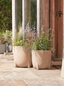 Two Handmade Footed Planters - Warm Sand