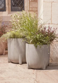 Two Handmade Footed Planters - Grey