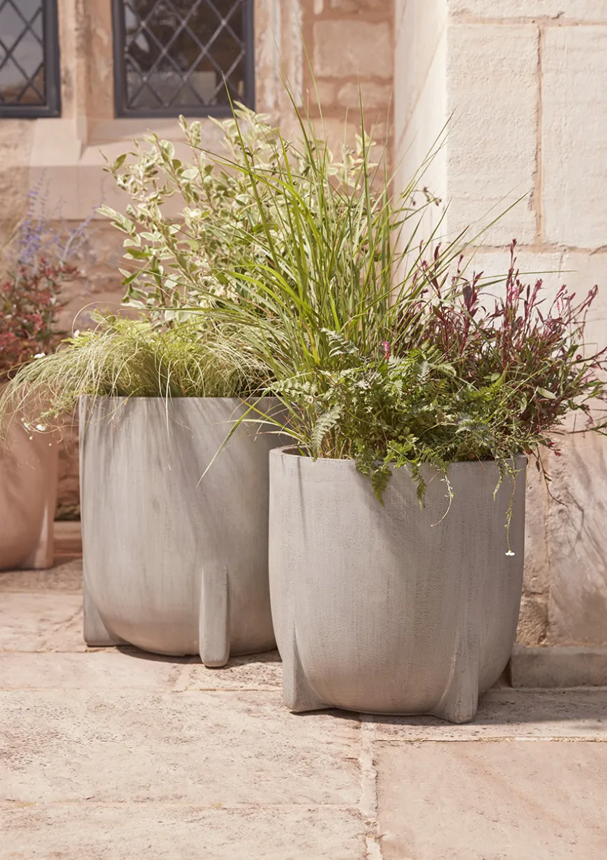 Two Handmade Footed Planters - Grey
