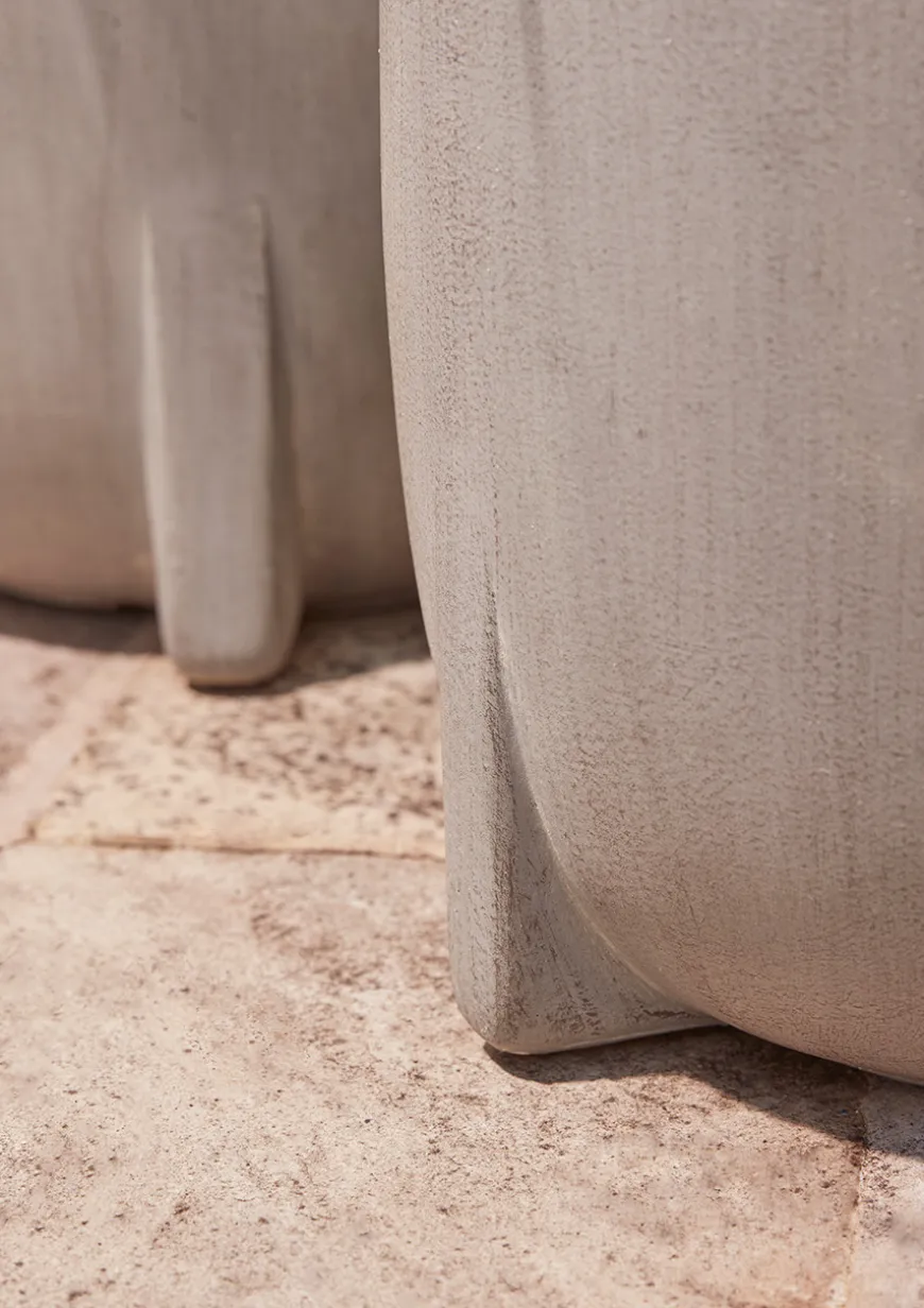 Two Handmade Footed Planters - Grey