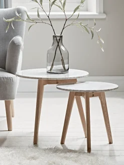 Two Oak & Marble Nested Tables
