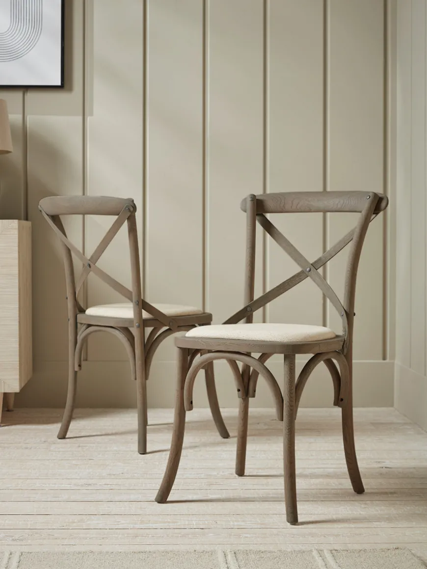 Two Oak Cross Back Dining Chairs