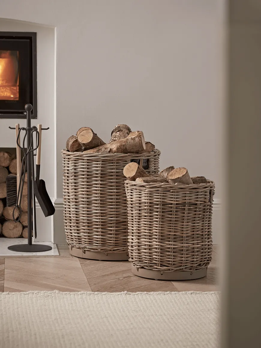 Two Round Rattan Planters