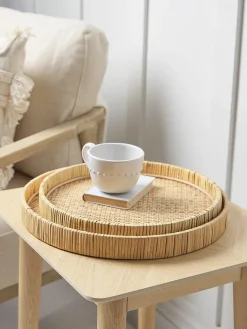Two Round Rattan Trays
