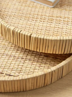 Two Round Rattan Trays