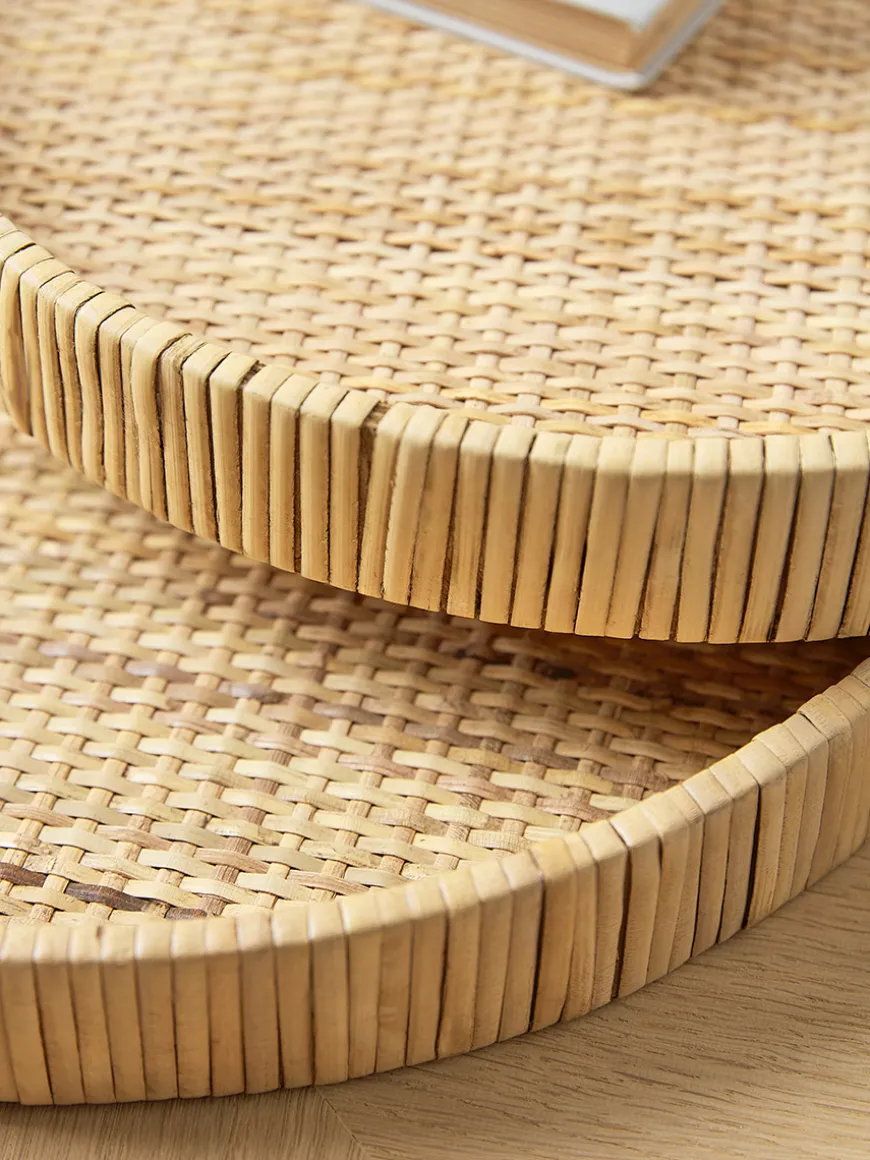 Two Round Rattan Trays