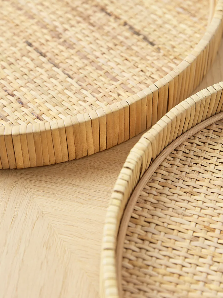 Two Round Rattan Trays
