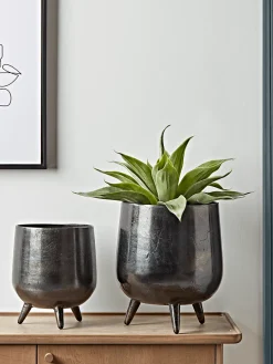Two Textured Standing Planters - Black