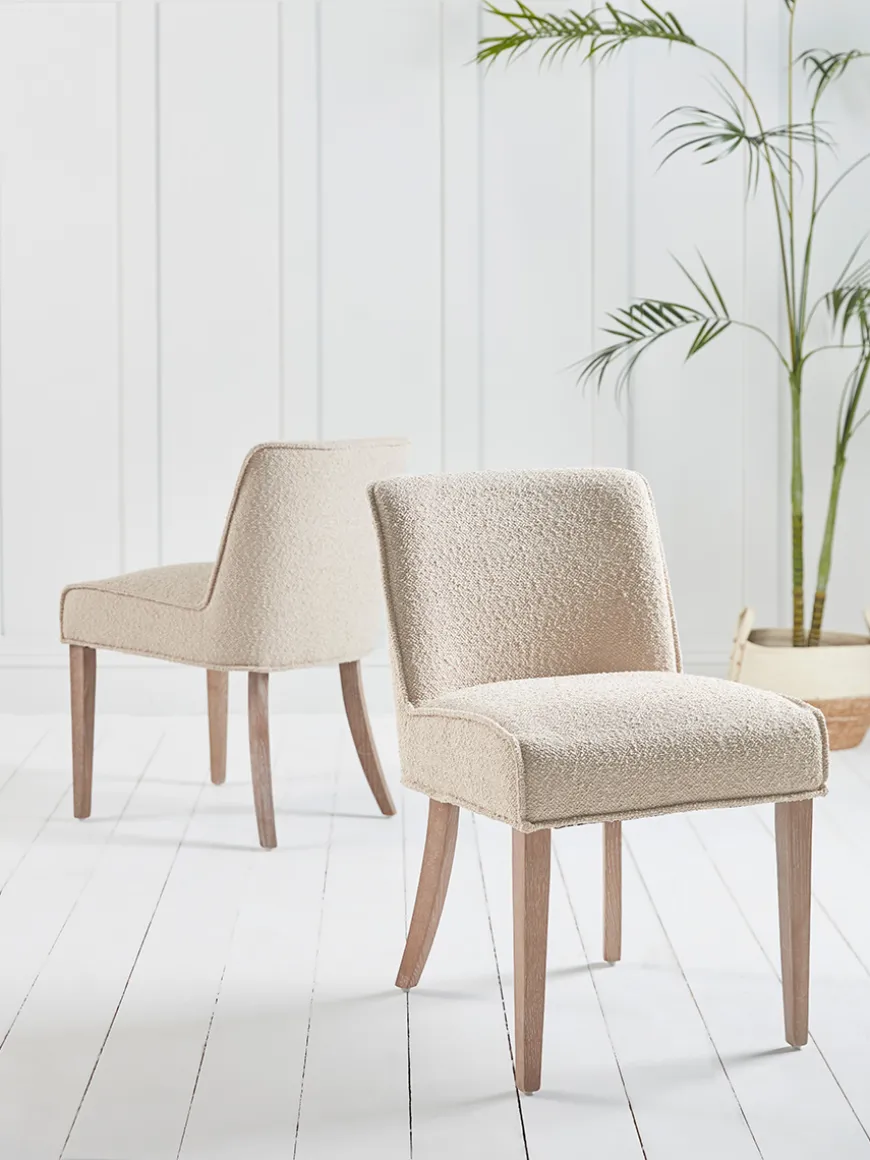 Two Upholstered Linen Dining Chairs