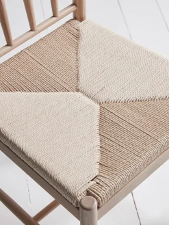 Two Woven Rope Oak Dining Chairs