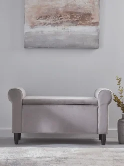 Velvet Slim Storage Ottoman - Grey