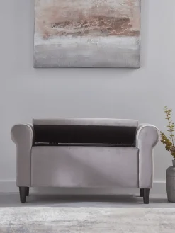 Velvet Slim Storage Ottoman - Grey