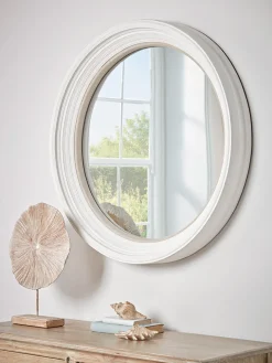 White Ribbed Round Mirror
