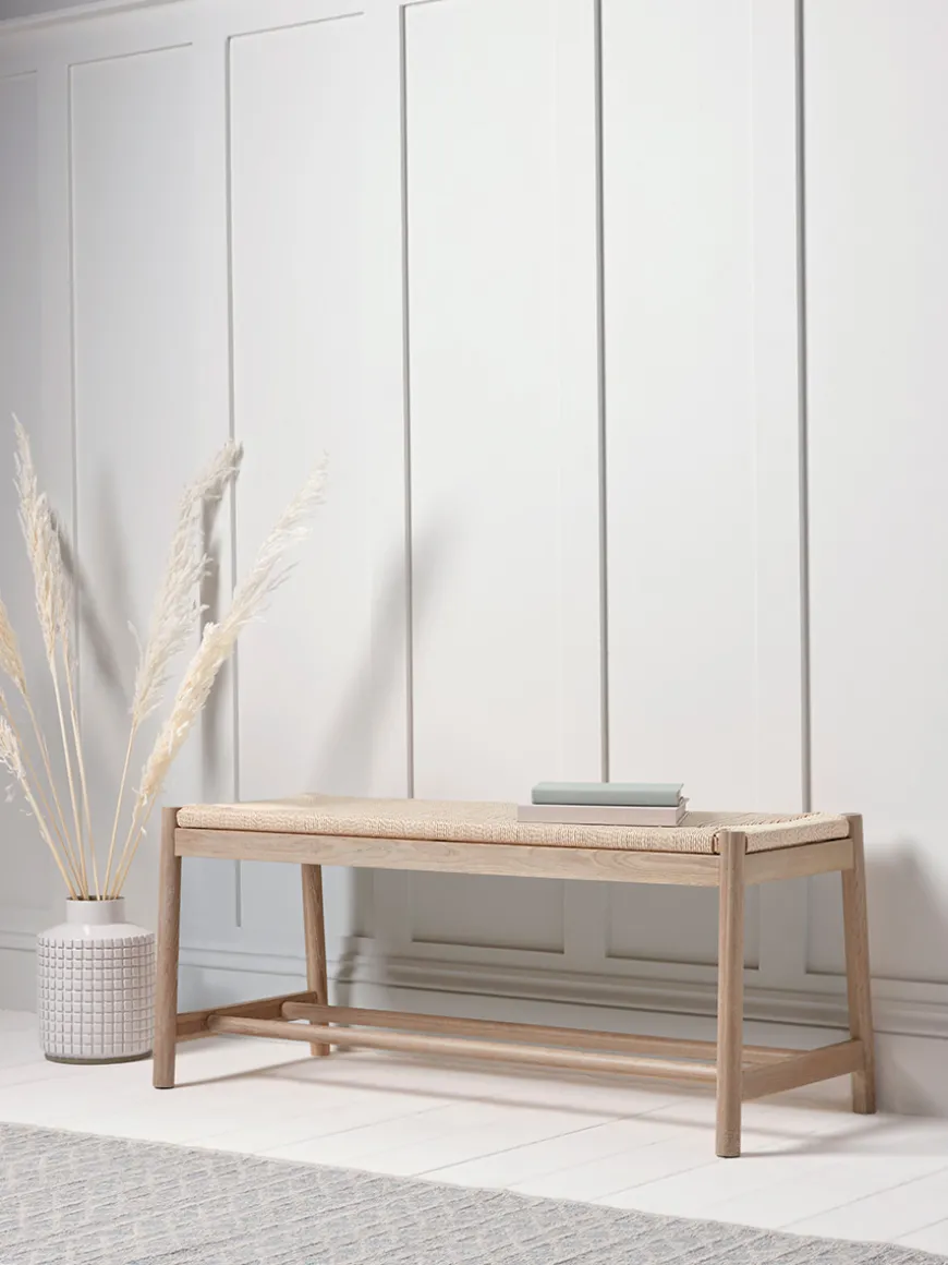Woven Rope Oak Bench